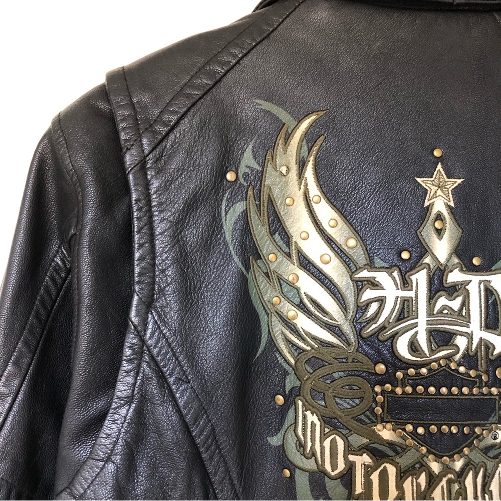 Women’s Harley Davison Gunuine Leather Motorcycle Jacket Size Large Embroidered - Picture 3 of 10
